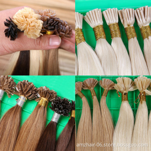 12A Grade Mink Russian Remy Virgin Human Hair Extension Keratin Micro Ring Stick I Tip Flat Tip Double Drawn Hair Extensions
